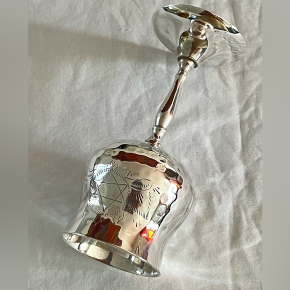 Silver Plated Hammered Kiddish Cup Goblet With Star Of David On Both Sides - Picture 10 of 10